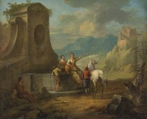 Landschaft Mit Steinbrunnen, Tier- Und Figurenstaffage by Franz de Paula Ferg
