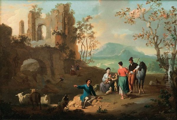 Resting Herdsmen In Front Of A Ruin - view 1
