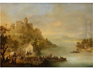 Bergige Landschaft Mit Reisenden Die Ein Gewasser Uberqueren by Franz de Paula Ferg