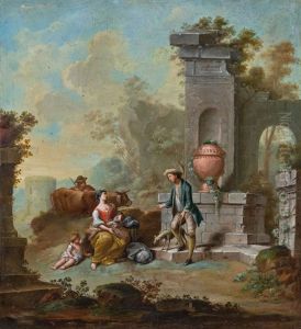 Landschaft Mit Antiken Ruinen Und Staffage by Franz de Paula Ferg