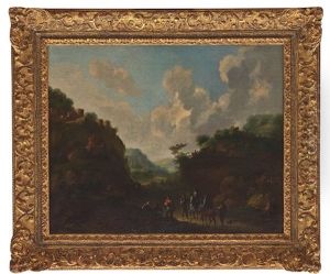 Hugelige Landschaft Mit Reitern