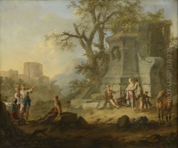 Paysage Italien Avec Des Figures Pres D'une Fontaine - view 1