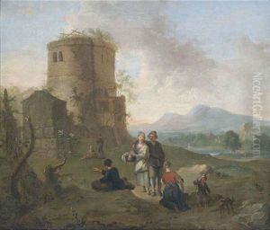 Sudliche Landschaft Mit Ruinen Und Bauerlicher Figurenstaffage