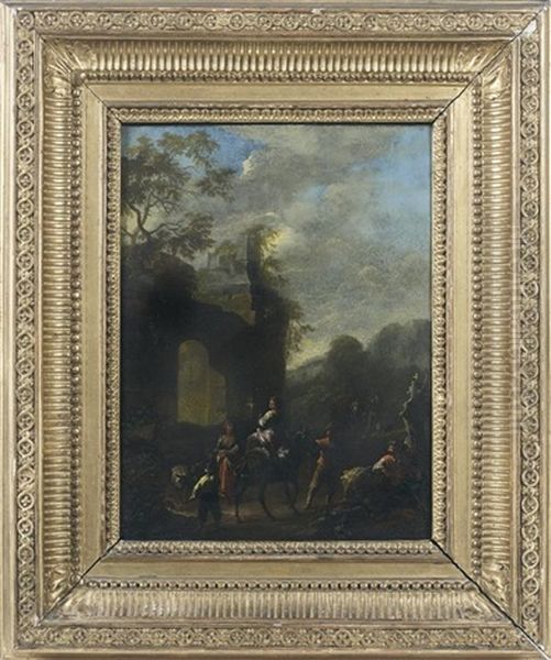 Promeneurs Sur Un Chemin Borde De Ruines Antiques - view 1