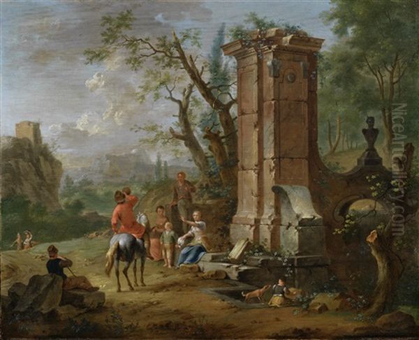 Figures In An Italianate Landscape, Before Ruins - view 1