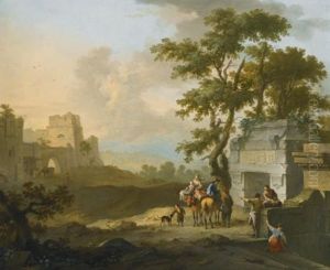 An Italianate Landscape With Figures By Classical Ruins by Franz de Paula Ferg