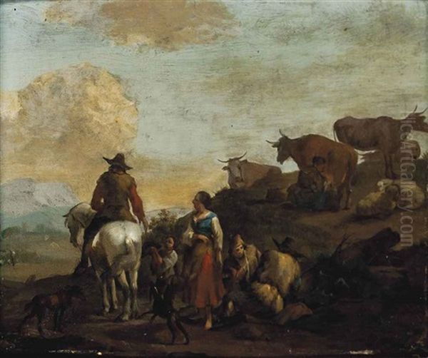 Shepherds And Their Cattle At Rest - view 1