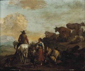 Shepherds And Their Cattle At Rest by Franz de Paula Ferg