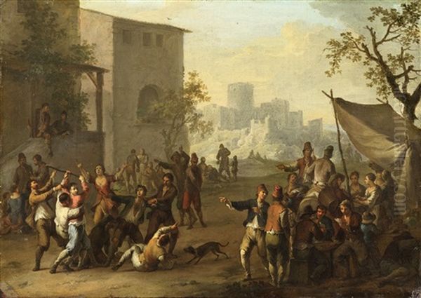 Scuffle In Front Of A Tavern - view 1