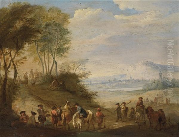 Weite Landschaft Mit Einer Jagdgesellschaft - view 1