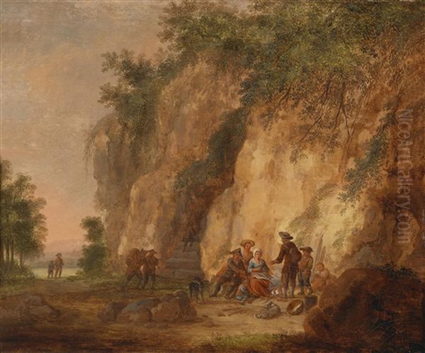 Gebirgslandschaft Mit Rastenden Wanderern - view 1