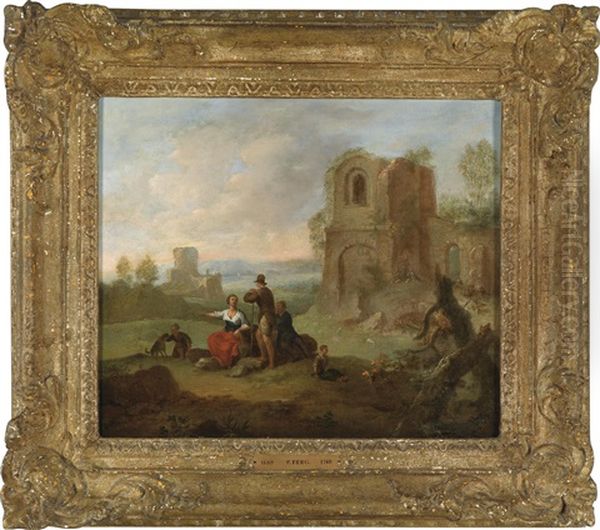 Ruinenlandschaft Mit Reitern (+ Another, Similar; Pair) - view 1