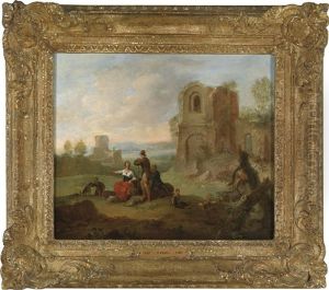 Ruinenlandschaft Mit Reitern (+ Another, Similar; Pair) by Franz de Paula Ferg