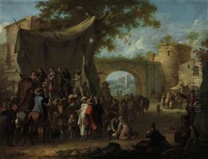 Figures Of The Commedia Dell'arte Acting Out A Quack Doctor Scene by Franz de Paula Ferg