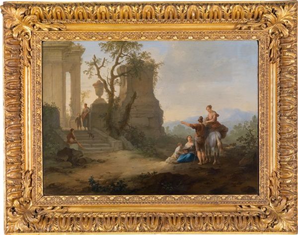 Sudliche Landschaft Mit Romischen Ruinen Und Bauerlicher Figurenstaffage (+ Another; Pair) - view 1