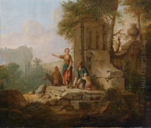 Landschaft Mit Romischen Monumenten Und Landlicher Staffage (+ Another; Pair) by Franz de Paula Ferg
