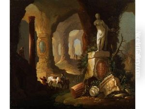 Grotte Mit Antiken Versatzstucken Und Figurenstaffage
