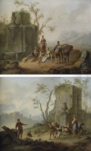 A Classical Landscape With A Family Resting By The Ruins Of A Fountain (+ Family Resting By The Ruins, A Boy With An Obstinate Mule; Pair)