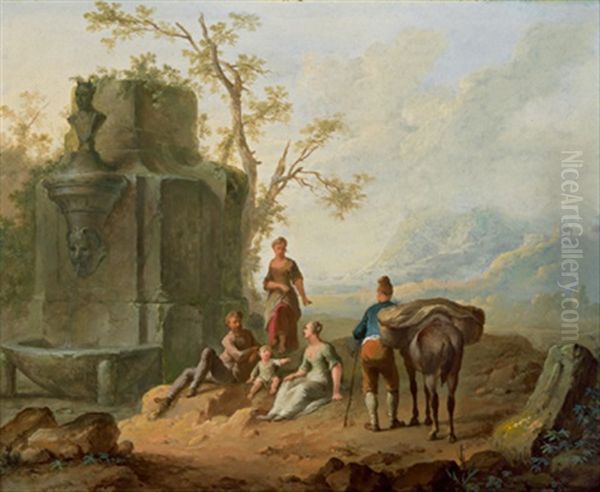 Eine Schaferszene An Einem Zerfallenen Brunnen In Einer Sudlichen Landschaft - view 1