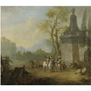 Peasants Conversing In An Italianate Landscape by Franz de Paula Ferg