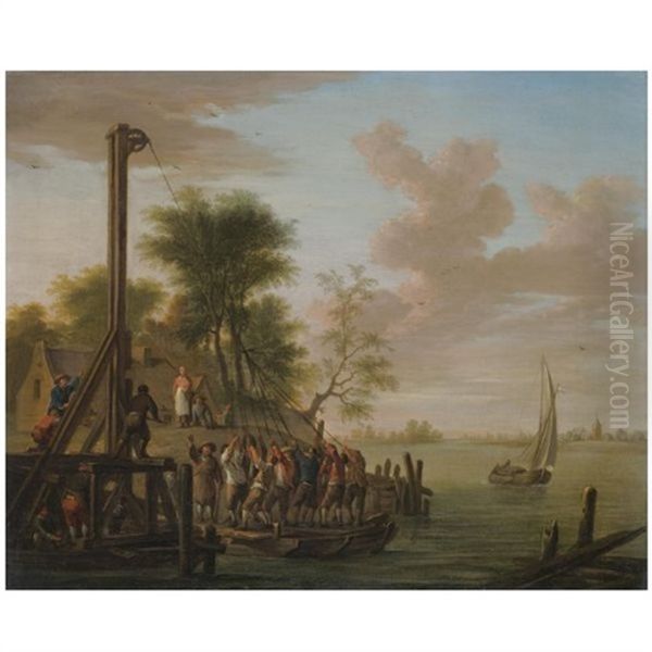 A Quayside With Figures Working A Well - view 1