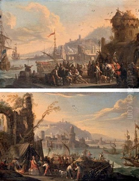 Capricci Port Scene With Figures On The Quay (+ Another; Pair) - view 1