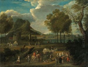 Eine Ideale Landschaft Mit Vielen Figuren by Franz de Paula Ferg