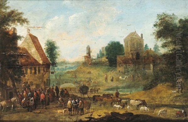 Bauern Und Herden Vor Einem Wirtshaus - view 1