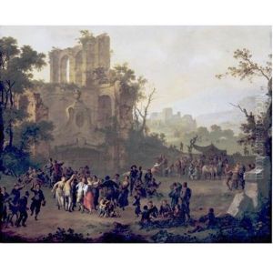 Peasants Merrymaking By A Ruin In A Mountainous Landscape by Franz de Paula Ferg