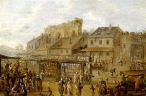 Jahrmarkt In Einem Dorf Mit Wanderschauspielern