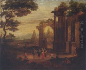 An Italianate Landscape With Figures Strolling And Resting By A Ruin An Italianate Landscape With Figures Strolling And Resting By A Ruin