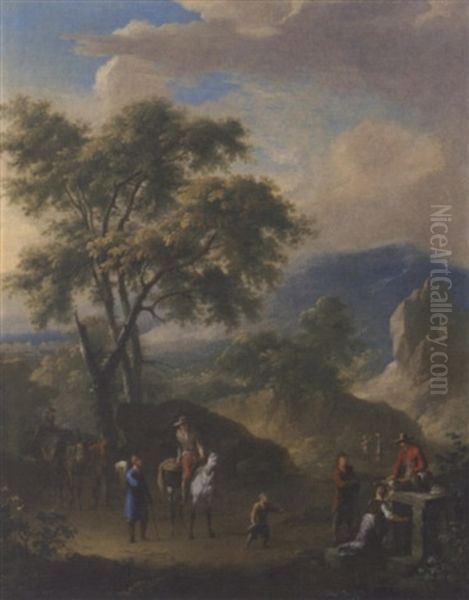A Mountainous Landscape With Peasants Travelling On A Path - view 1