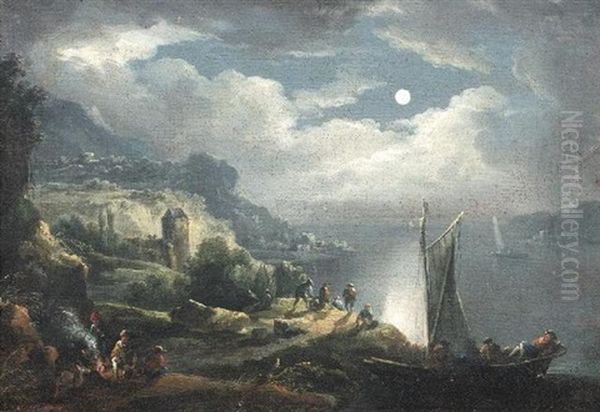 Bewaldete Fluslandschaft Bei Mondschein - view 1