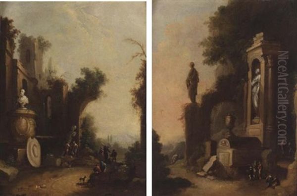 Italianate Landscape With Figures Amongst The Ruins - view 1