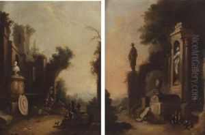Italianate Landscape With Figures Amongst The Ruins by Franz de Paula Ferg