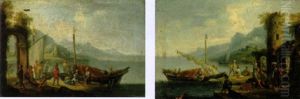 Gebirgige Kustenlandschaft Mit Figuren Und Booten Gebirgige Kustenlandschaft Mit Figuren Und Booten