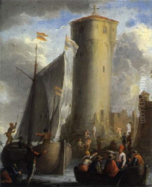 Boote Mit Figuren In Einem Hafen - view 1