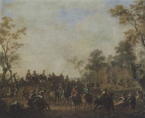 A Landscape With Travellers Leaving An Inn by Franz de Paula Ferg