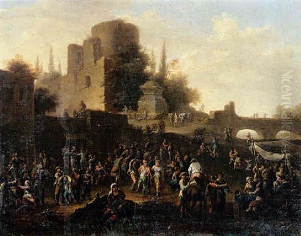 Scene De Fete Villageoise Pres De Ruines Antiques - view 1