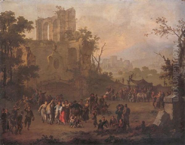 An Alpine Landscape With Peasants Merrymaking Among Ruins - view 1
