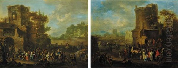 An Italianate Landscape With Peasants Making Merry In A Town - view 1