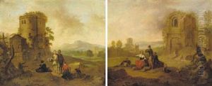 Italianate Landscape With Peasants By Ruined Towers by Franz de Paula Ferg