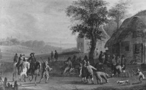 Dorfplatz Mit Sich Belustigenden Bauern Und Reitern by Franz de Paula Ferg