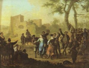 Figures Dancing With Numerous Onlookers And A View Of Ruins Beyond