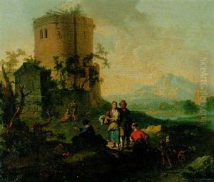 A Landscape With Peasants By A Ruined Tower by Franz de Paula Ferg
