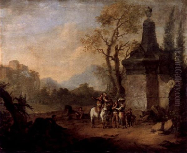 Reiter Und Bauern In Einer Hugeligen Landschaft - view 1