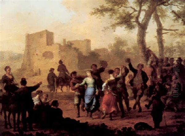 An Italianate Landscape With Peasants Dancing, Ruins Beyond - view 1