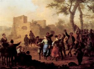 An Italianate Landscape With Peasants Dancing, Ruins Beyond by Franz de Paula Ferg