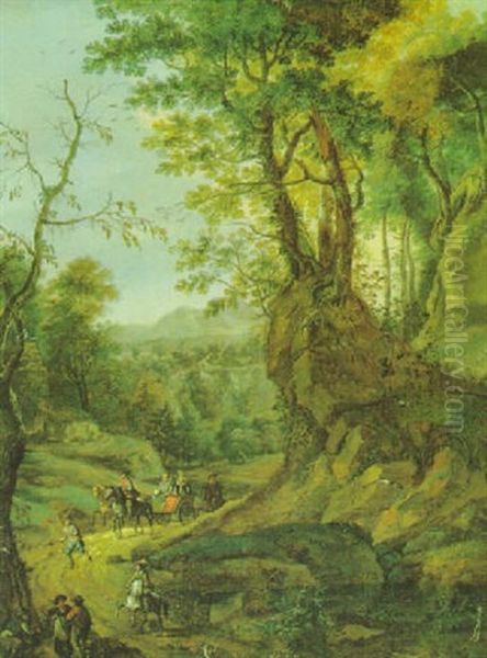Reisende In Einer Gebirgigen Waldlandschaft - view 1