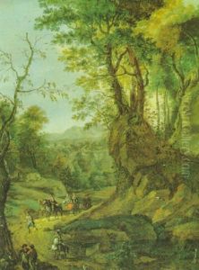 Reisende In Einer Gebirgigen Waldlandschaft by Franz de Paula Ferg